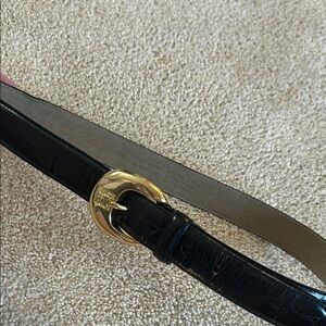 Anne Klein Black Leather Belt with Gold Buckle